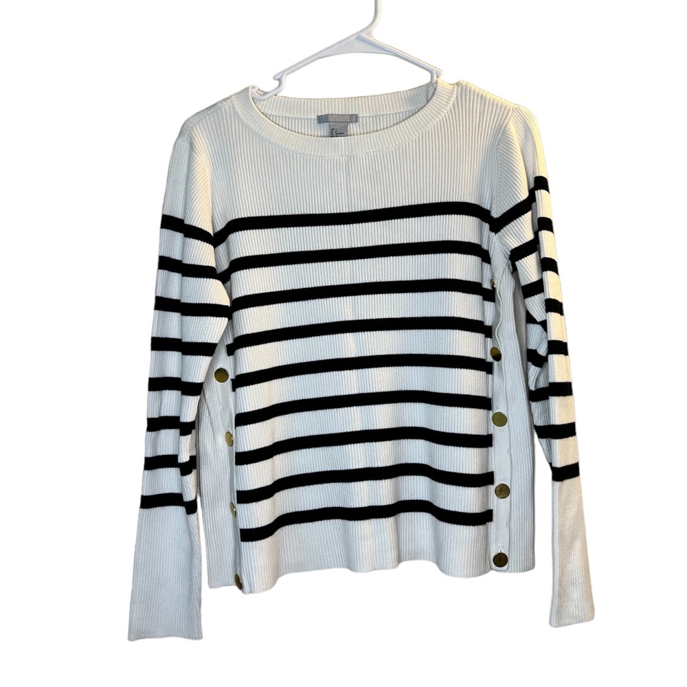 H&M Black and White Striped Knit Sweater L - Picture 1 of 10